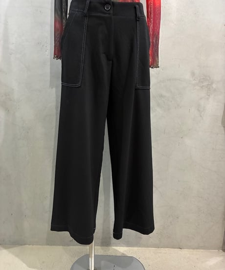 White Stitch Wide Pants BK