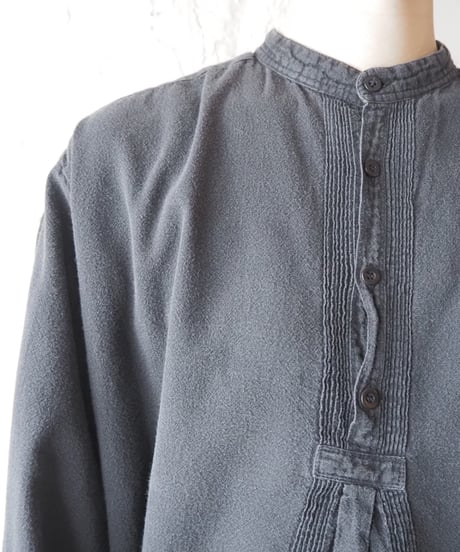 Front Gather Pullover Band Collar Shirt BK