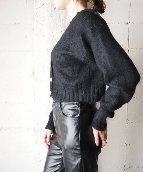 Vneck Short Mohair Knit Cardigan BK