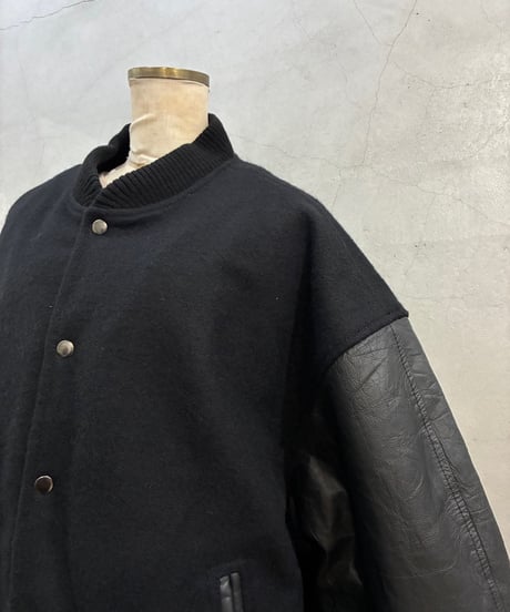 Leather Sleeve Snap Blouson BK