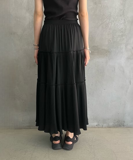 Pleated Tiered Easy Skirt BK