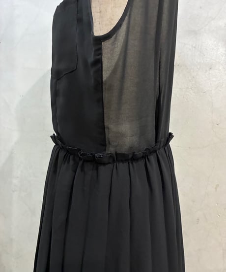 DIESEL N/S Denim Collar Sheer Pleats Dress BK