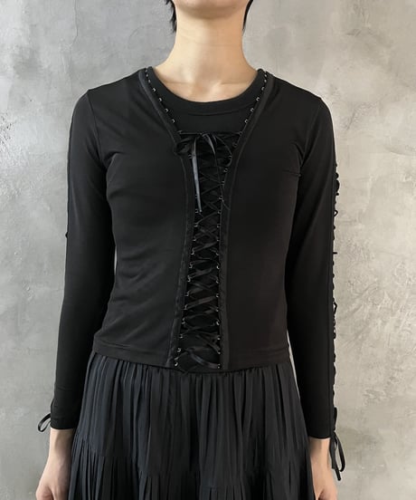 L/S Lace Up Stretch Cutsewn BK