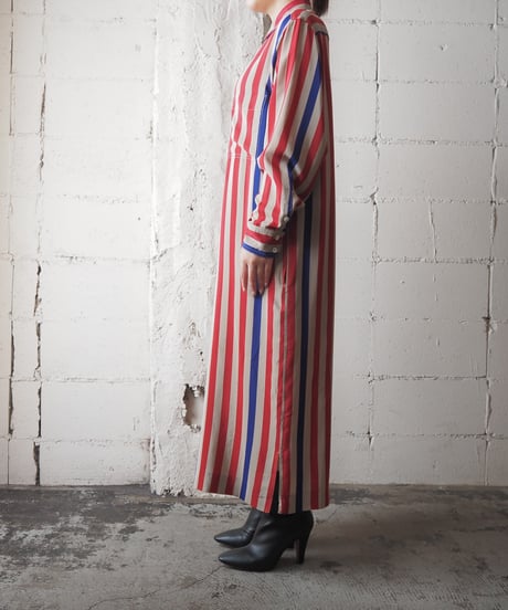 1980's Stripe Silk Shirt Dress BEREPUR