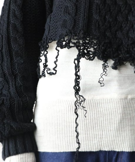 Cut Off Hem Fisherman' Sweater BK
