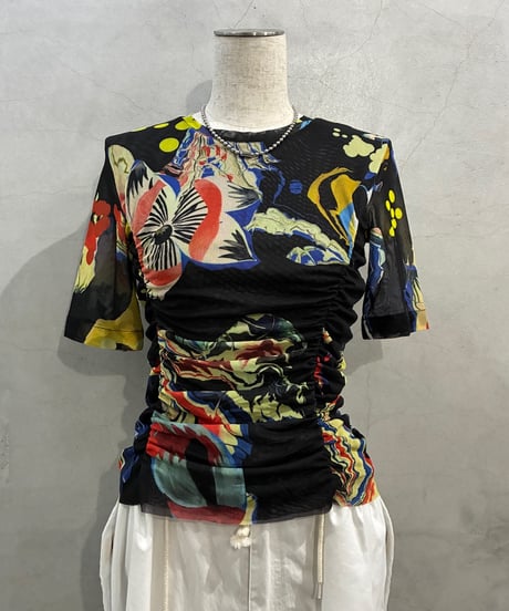 Desigual  Floral Shirring Sheer Tops BKYERE