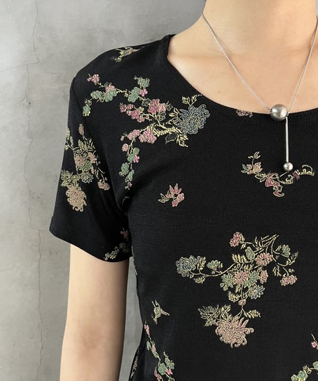 Flower Pattern Crew Neck Cutsewn BK