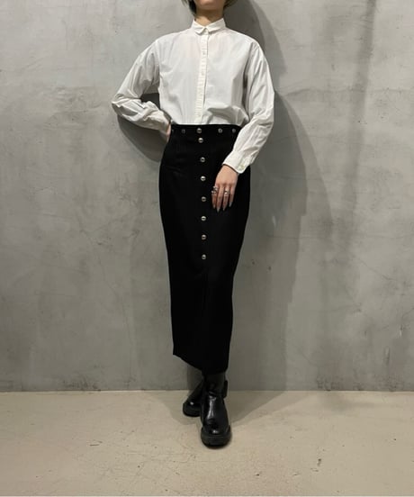 Shadow Stripe Button Tight Skirt BK