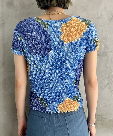1990's Flower Pattern Popcorn S/S BLYE