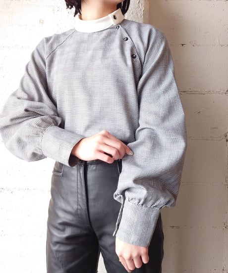 Side Button Check Blouse BKWH