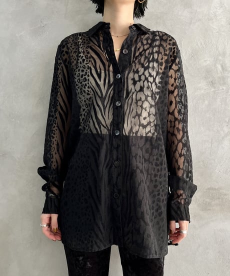 Sheer Mix Animal Pattern Shirt BK