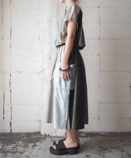 Shoulder Button French Sleeve Stripe Dress BEBLKA