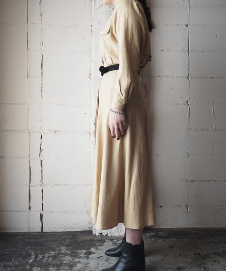 Stand Collar Linen Dress  BE