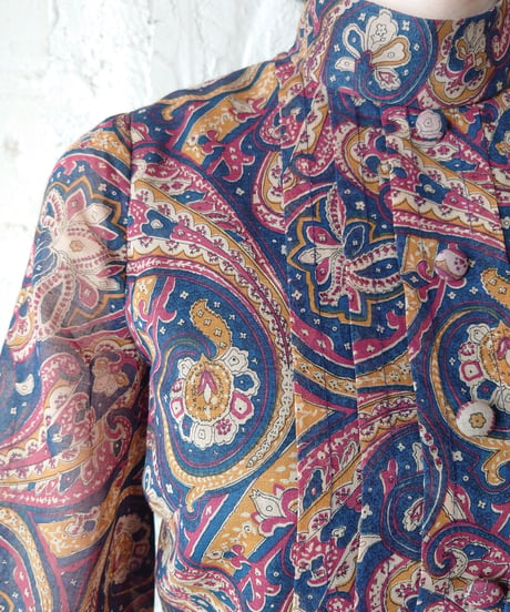 Paisley Pattern Stand Collar Pleated Dress NVBUR