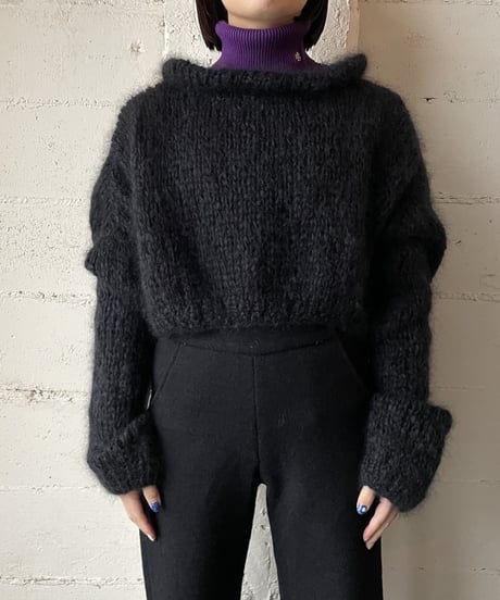Dropped Shoulder Short Mohair Knit BK