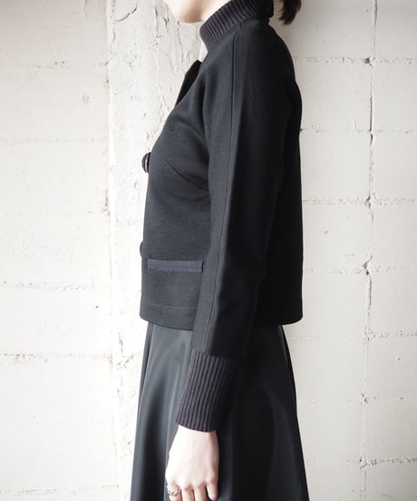Collarless Big Button Cardigan BK