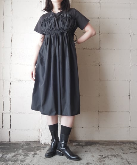 Gather Nylon Docking Tee Dress BK