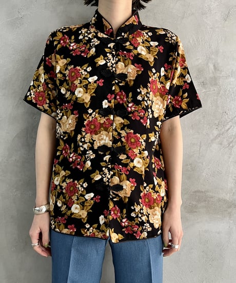 1990's Flower Pattern China Shirt S/S  BKREBE