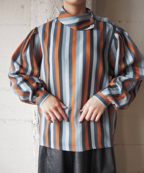 Turn Over Collar Stripe Blouse ORNV