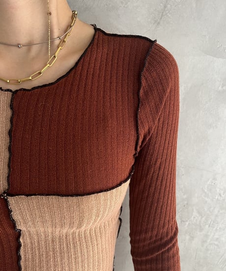 Patch Work Frilled Rib Cut Sew PIBR
