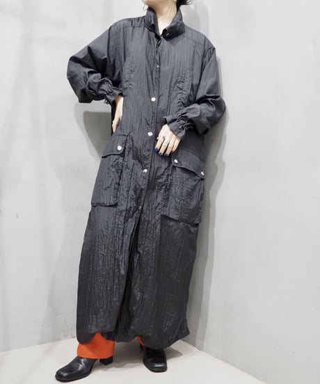 Snap Button Nylon Coat BK