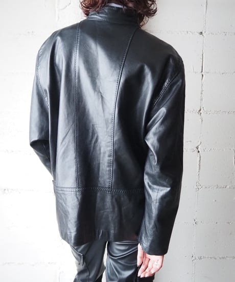 Stand Collar Asymmetry Design Leather Jacket BK