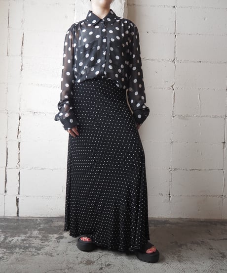 Dot Pattern Mellow Hem Easy Skirt BKWH