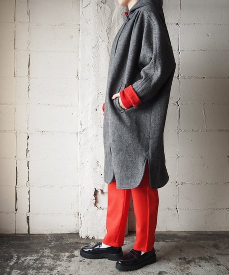 Herringbone Tweed Hooded Coat GRRE