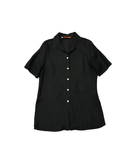 Italy S/S Linen Open Collar Shirt BK