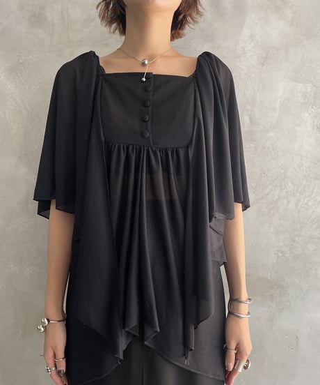 Flared Sleeve Sheer Blouse BK