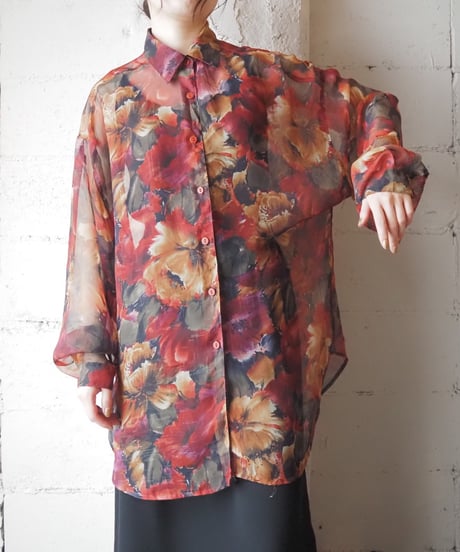 Flower Pattern Sheer Shirt RE YE GN