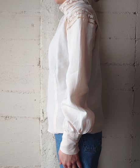 Lace Stand Collar Linen Blouse LPI