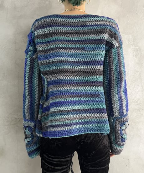 Crochet Knit Cardigan BLGR
