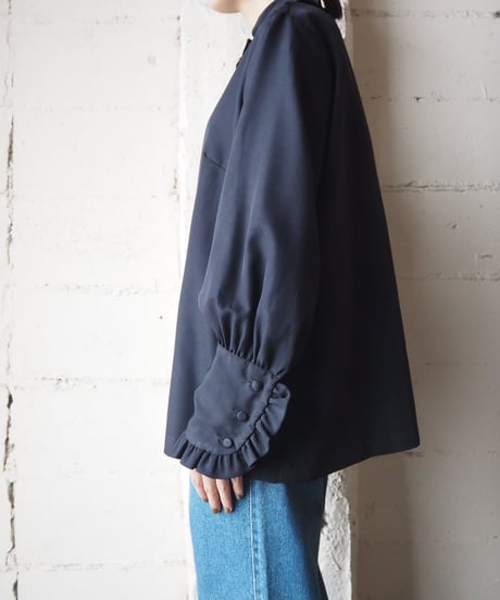 Stand Collar Frill Blouse BK