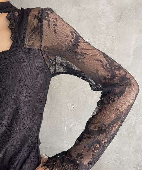 Lace Open Neck Body Suits BK