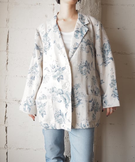 SAG HABBOR Flower Print Unlined Tailored Jacket IVBL