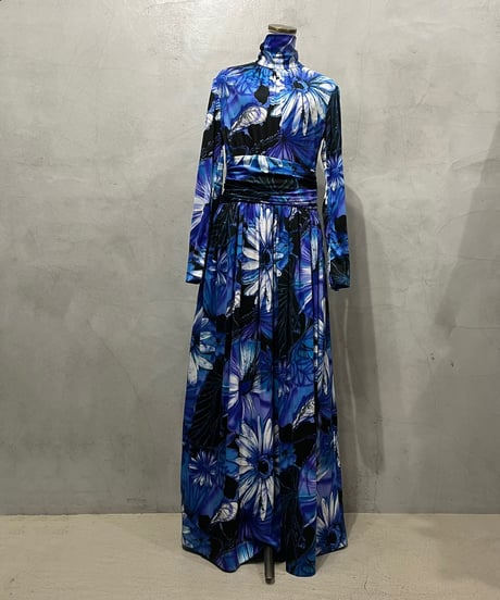 Stand Collar Flower Pattern Dress BLPUR
