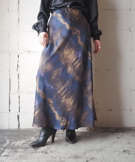 Tie-dye Pattern Satin Long Skirt PUROR