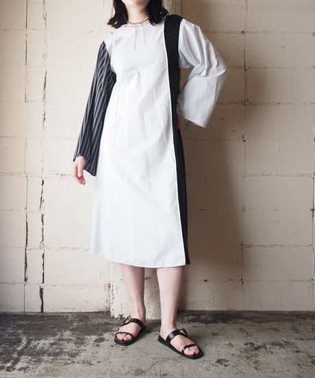 MM6 Maison Margiela Wide Sleeve Stripe Shirt Dress BK WH LBL