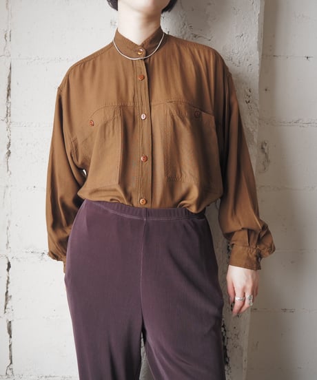 Band Collar Rayon Shirt BR