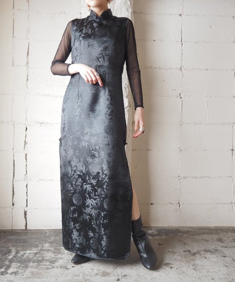 Shadow Pattern Sleeveless China Dress BK
