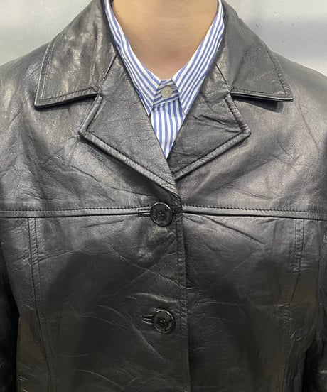 Open Collar Leather Jacket BK