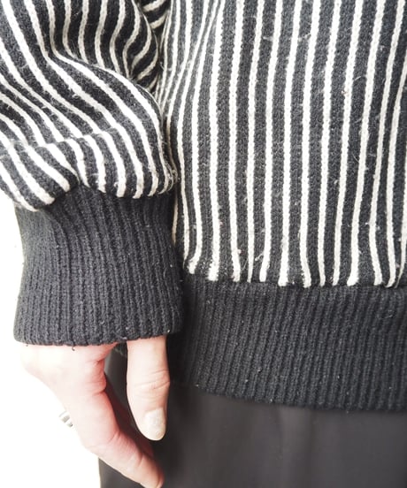 Stripe Leather Switching Knit BKWH
