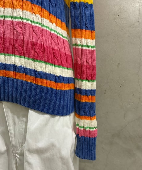 Ralph Lauren Cotton Cable Multi Border Knit BLWHPI