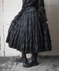 Tiered Pleated Long Skirt BK