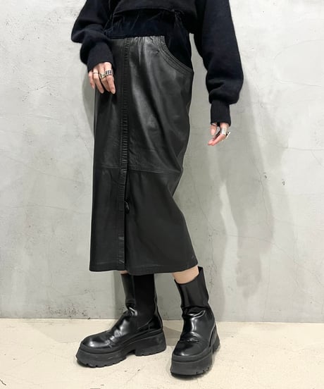 Leather×Corduroy Tight Skirt BK