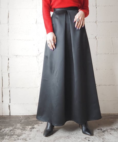Satin Flared Long Skirt BK