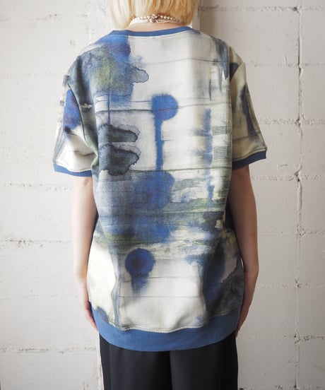 Water Color Painting Print Short Sleeve Sweat BLYE