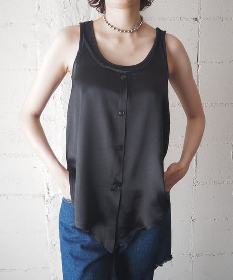 Front Button Satin Camisole BK