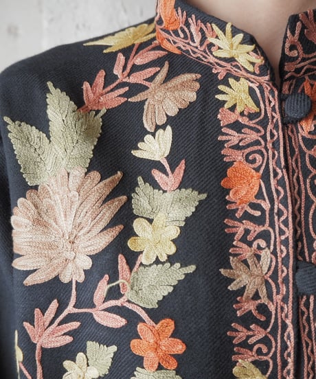 Floral Embroidery Stand Collar Jacket BK